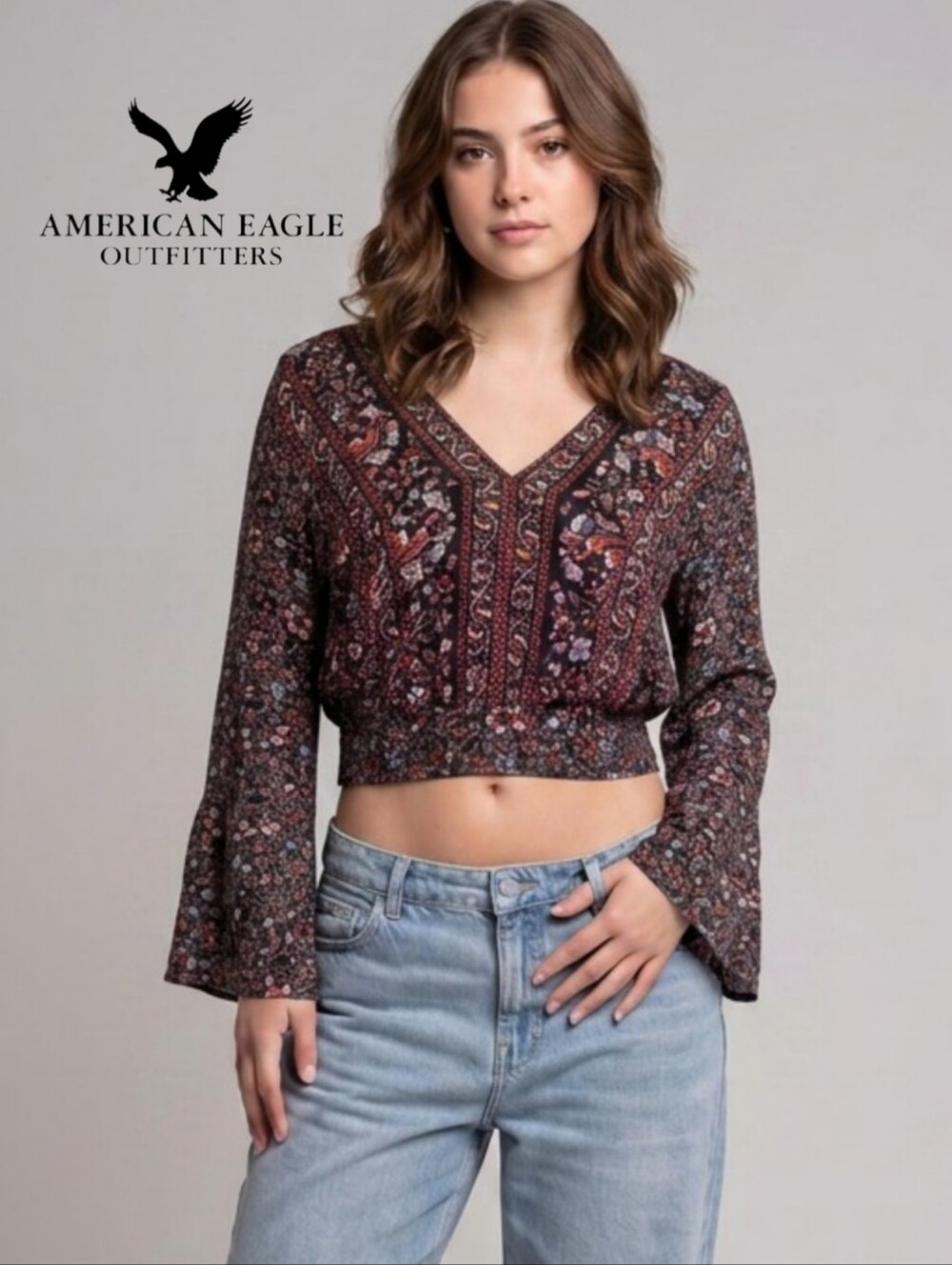 American Eagle Boho Cropped Blouse